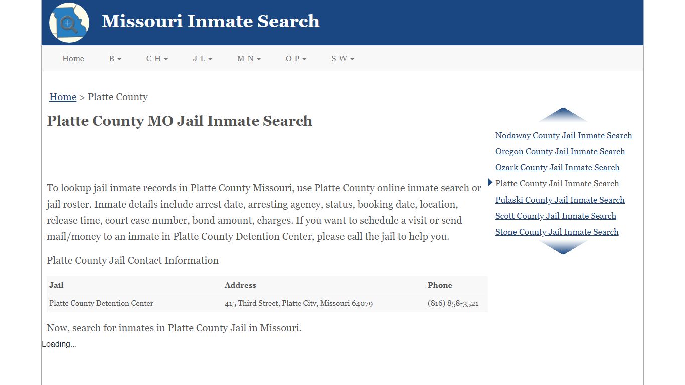 Platte County MO Jail Inmate Search