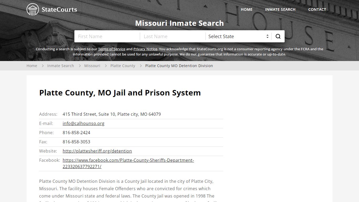 Platte County MO Detention Division Inmate Records Search ...
