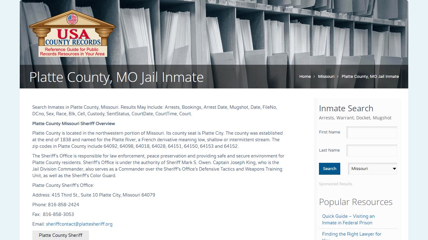 Platte County, MO Jail Inmate | Name Search