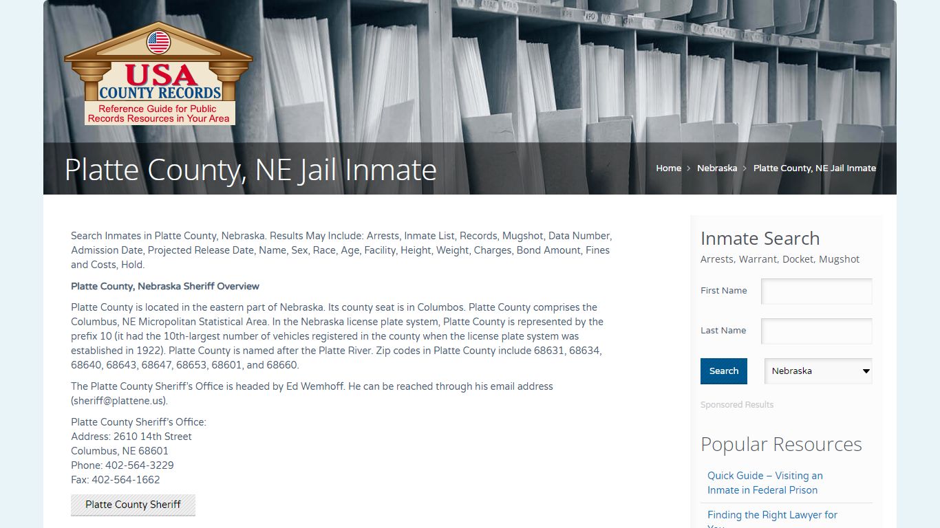 Platte County, NE Jail Inmate | Name Search